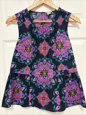 J Crew Medallion Pattern Peplum Blouse